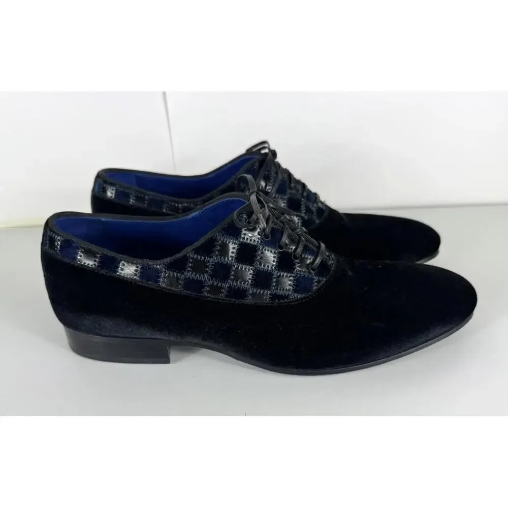 Giovanni Conti Blue & Black Men's Velvet Lace Up Oxford EU 40 US 7
